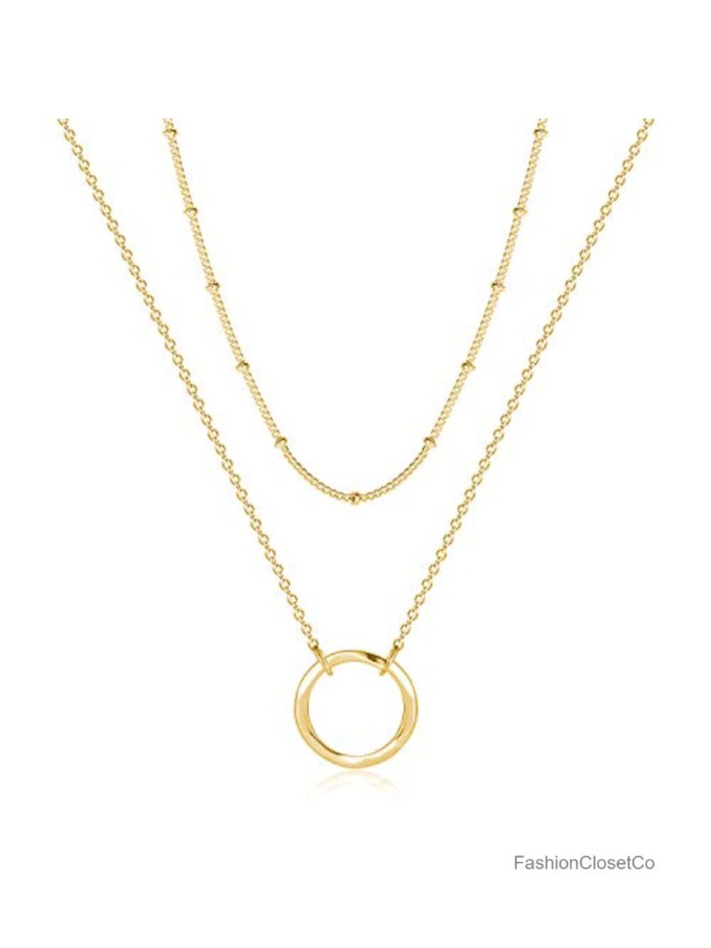 14k Gold Plated Hammered Circle Layered Karma Choker Pendant Necklace Dainty